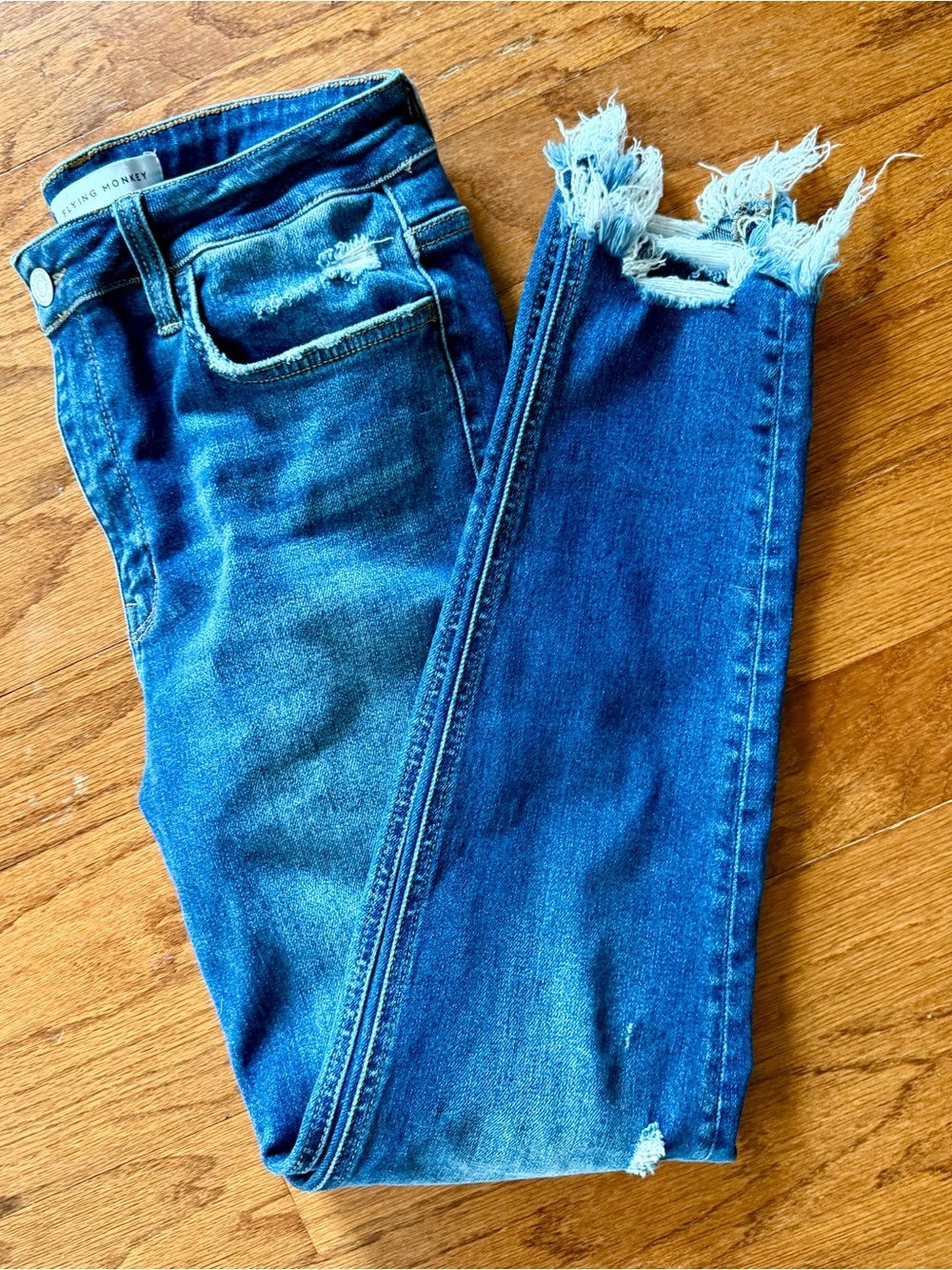 Flying Monkey High-Rise Frayed Hem Blue Jeans